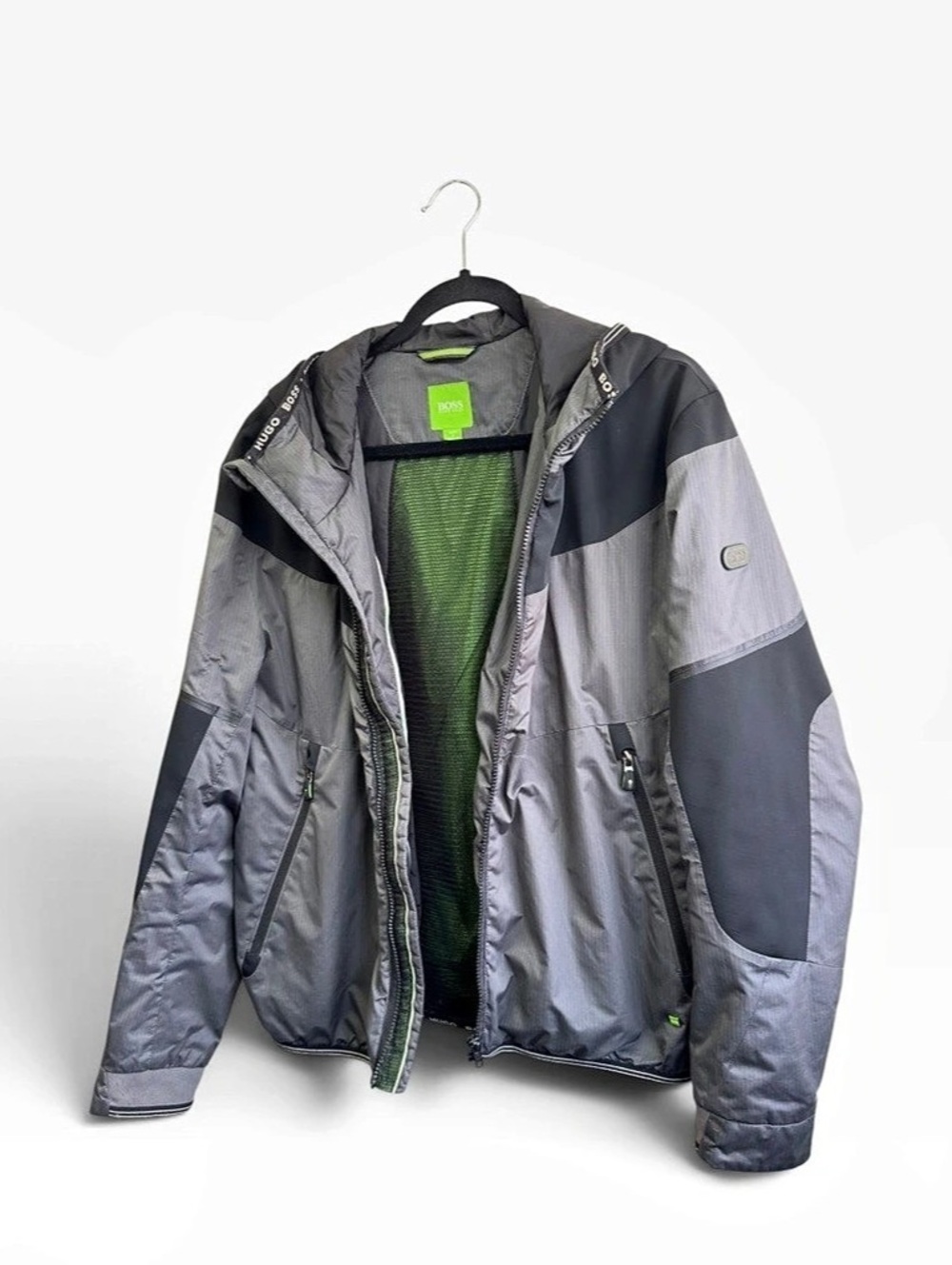 BOSS Color Block Windbreaker Jacket in Gray & Black Like New